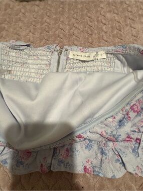 Altar'd State Light Blue Off-Shoulder Floral Crop Top with Pink Roses